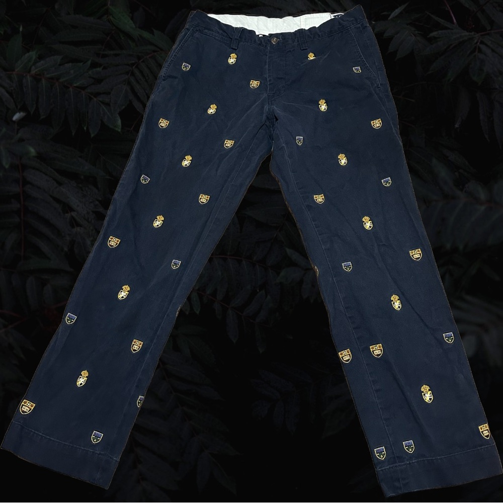 Polo Ralph Lauren Navy Blue Cotton Emblem Print Pants